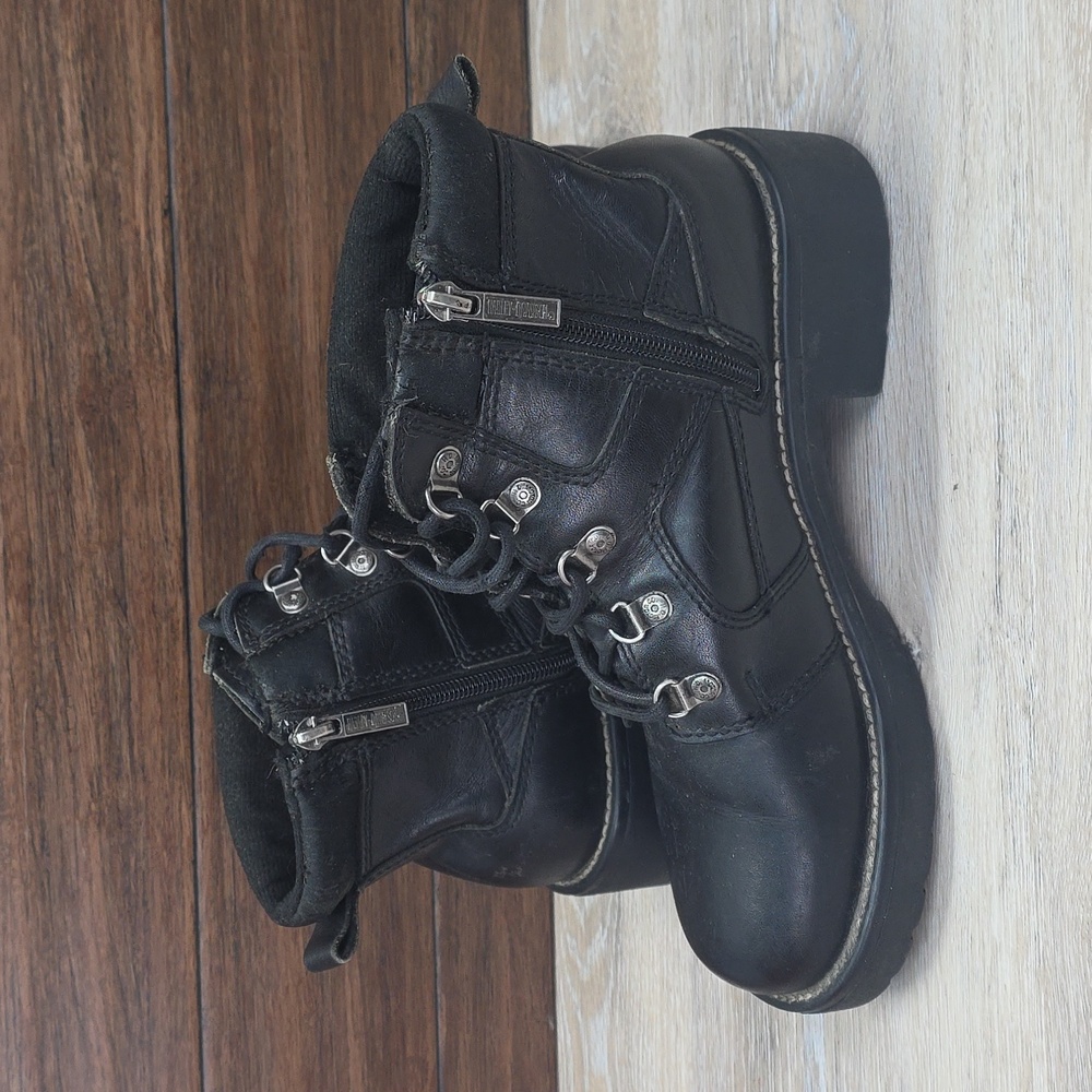 VNTG 90s/Y2K Harley-Davidson Women Leather Ankle LaceUp Riding Moto Boots SZ 10 - Picture 4 of 16